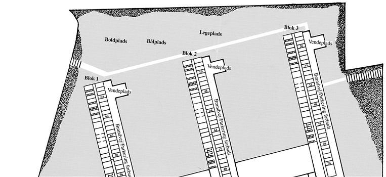 Plantegning over området med blok 1, 2 og 3. 